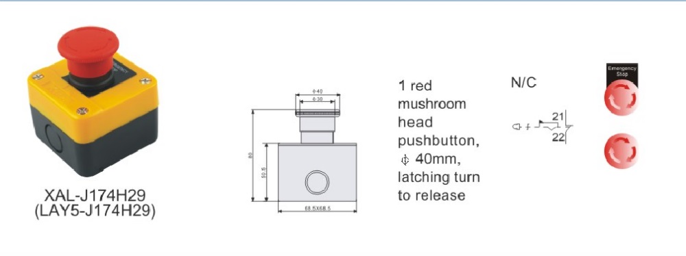 B112 mushroom head push button control Box,Push Button Switch